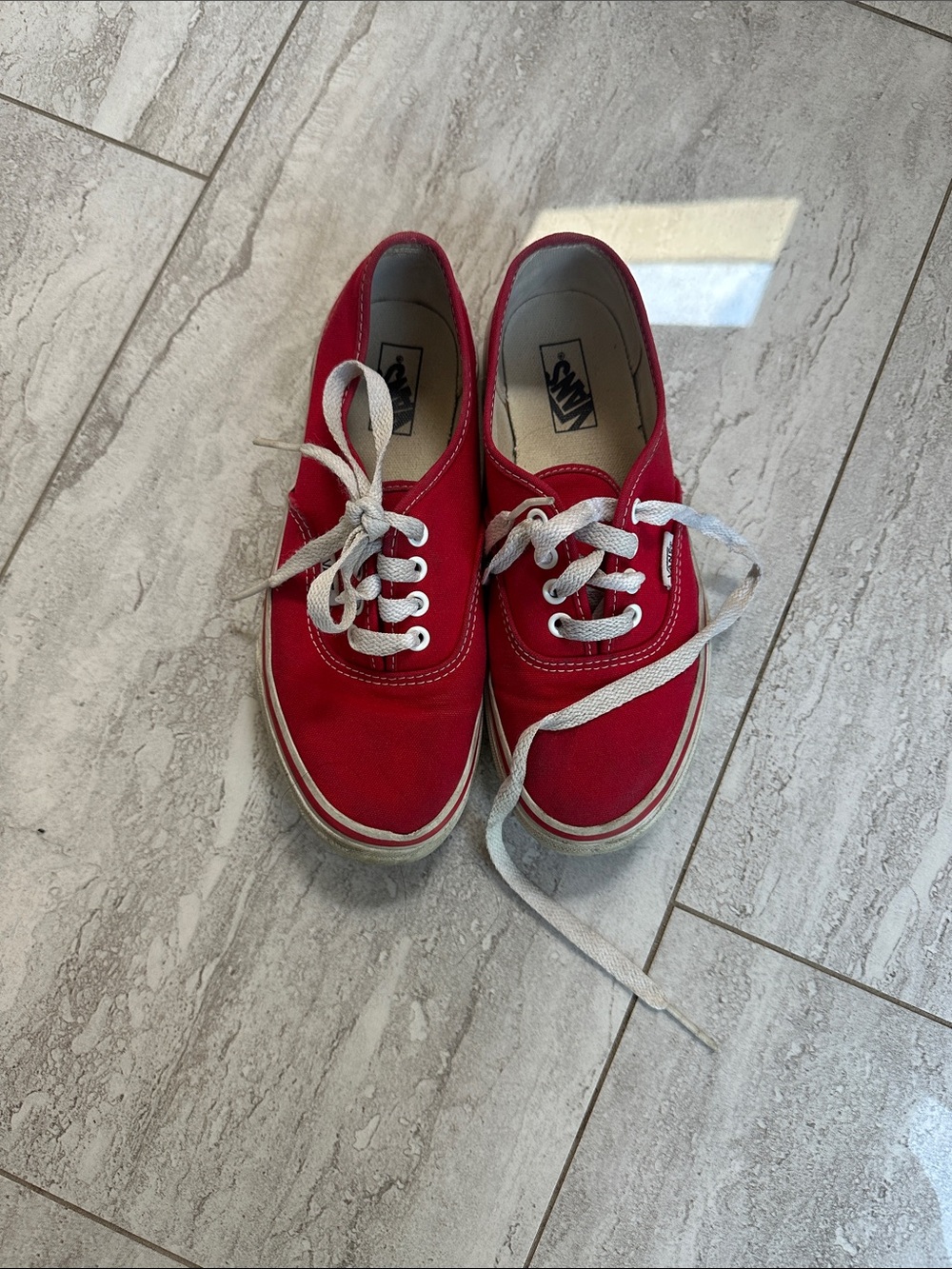 Vans Red Low-Top Canvas Sneakers with White Laces